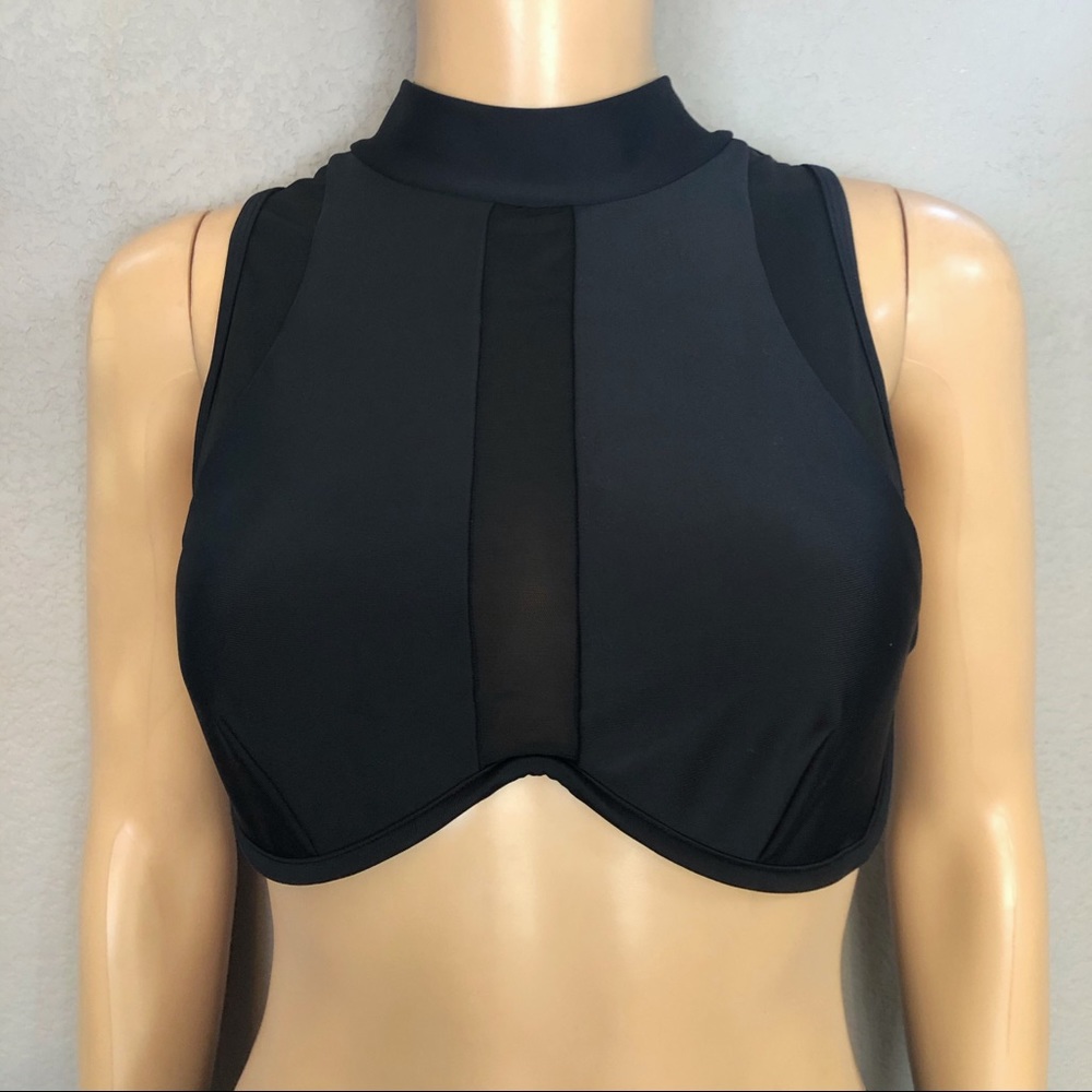 Sylk Swim Elite Bikini Top – Black Mesh Zip-Up | Size XL (Best for 34-36C)